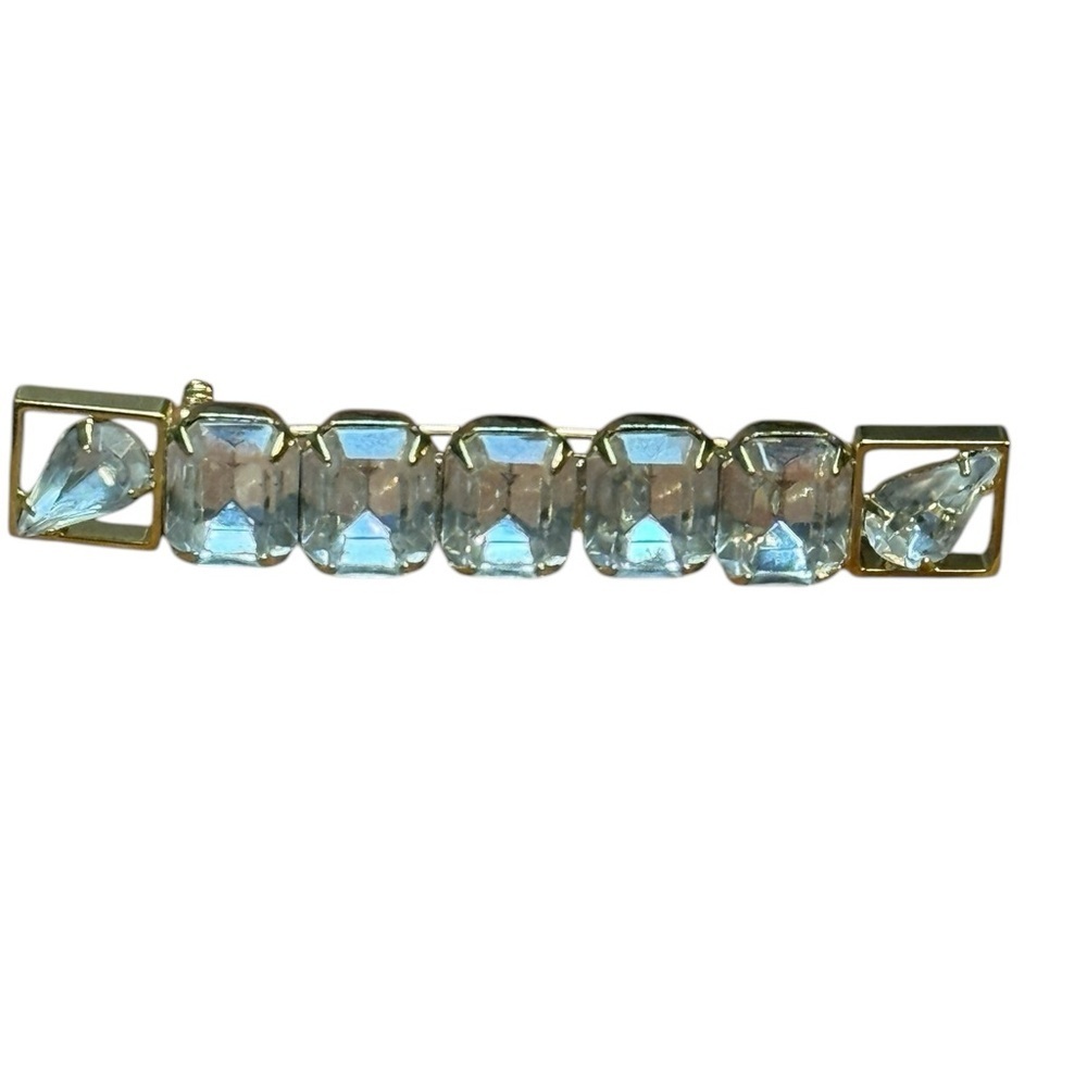Vintage Gold-Tone Bar Pin with Glass Rhinestones